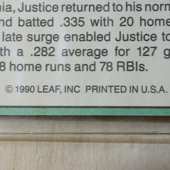 Dave Justice ROTY Error Card - Picture 3 of 3